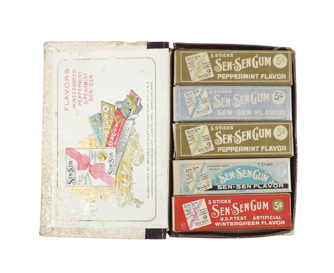 Sen-Sen Chewing Gum Souvenir Box, contains 5 boxes w/some product, Guaranteed by Sen-Sen Chiclet ... (1 of 2)