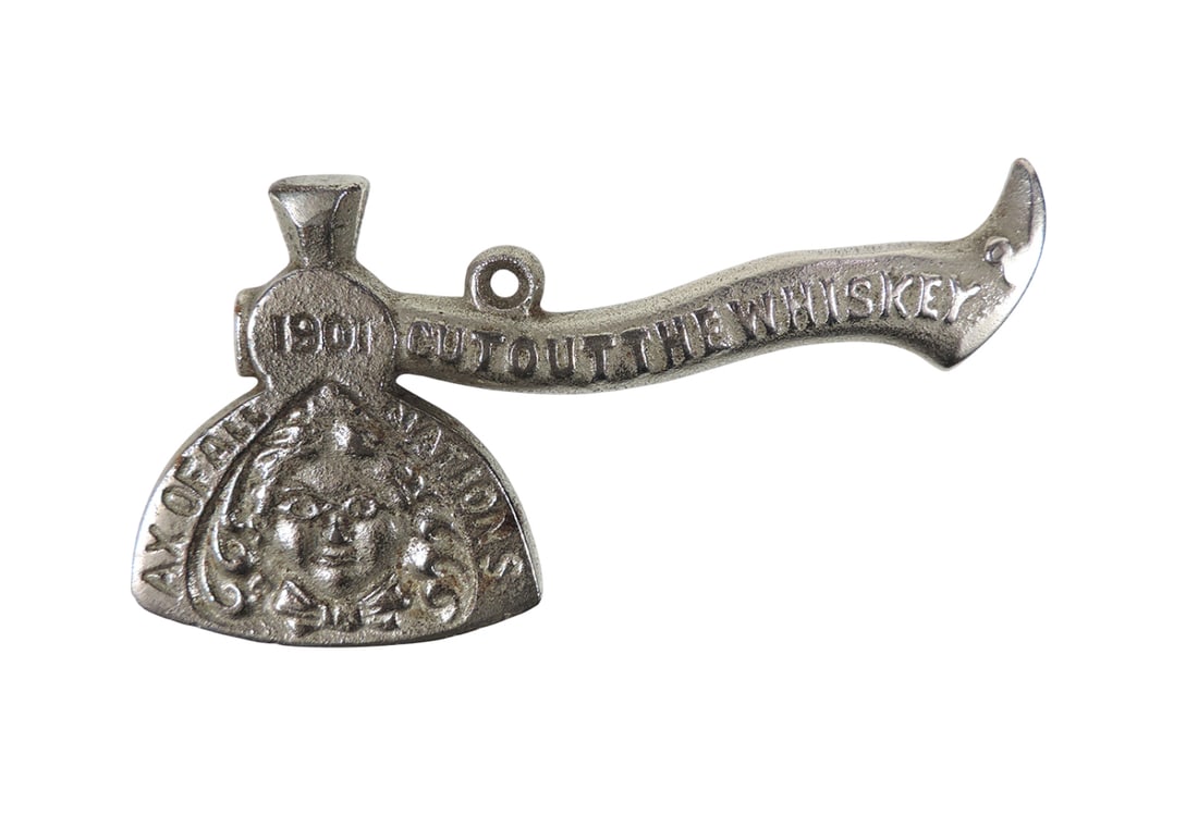 Laurel Stoves & Ranges Temperance Axe Fob, Mfg by Art Stove Co.-Detroit, Mich, c.1901 "Cut Out Th...: Laurel Stoves & Ranges Temperance Axe Fob, Mfg by Art Stove Co.-Detroit, Mich, c.1901 "Cut Out The Whiskey Ax of All Nations", cast metal, Exc cond w/minor age-related wear, H 4 in.