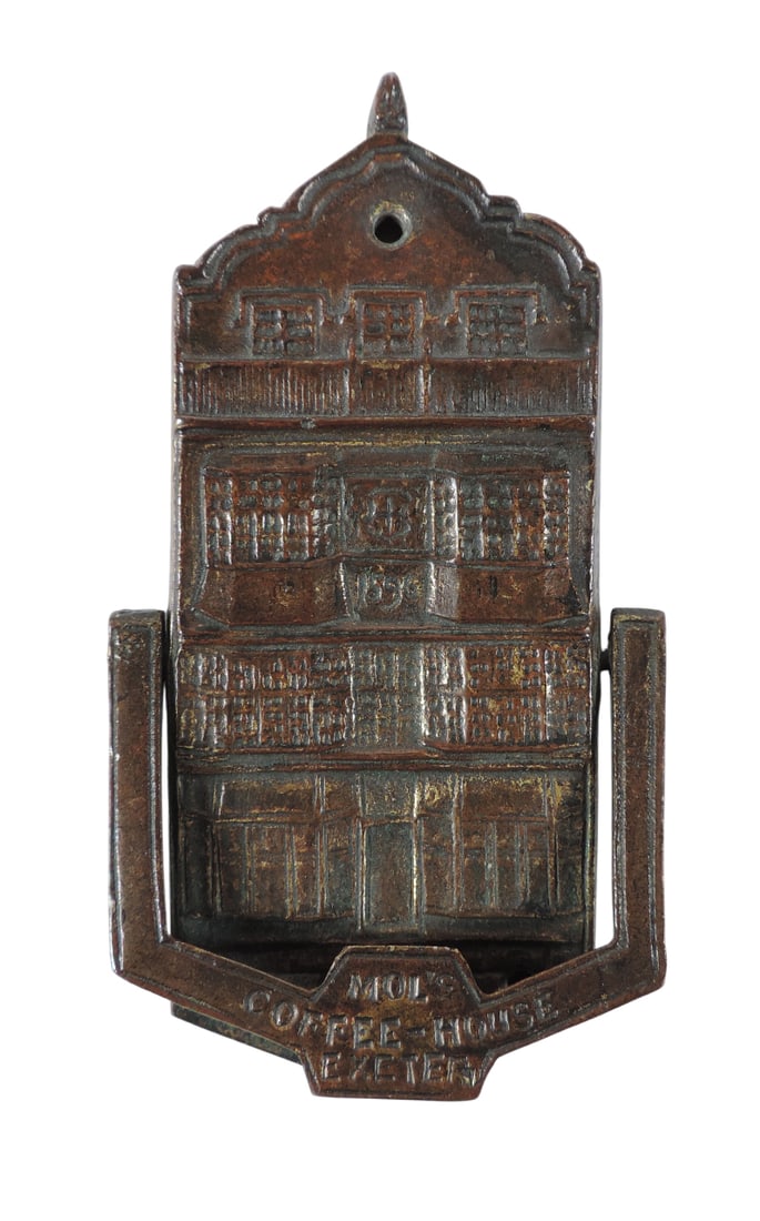 Antique Door Knocker, Brass, shaped like Mol's Coffee House in Exeter, Devon, Mol's Coffee House ... (1 of 2)