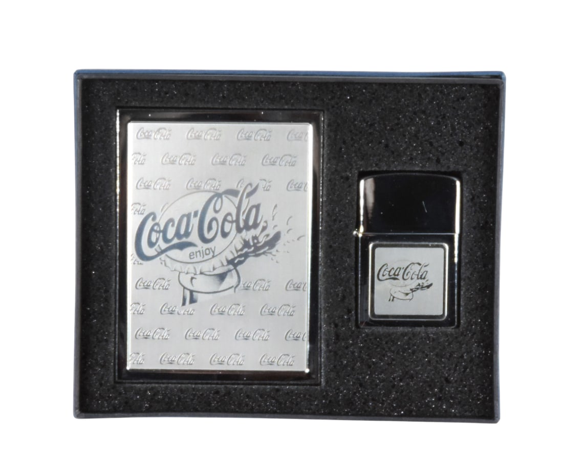 Coca-Cola ZIPPO Cigarette Lighter & Case, Exc NOS cond, box H 5 x W 6 in. (1 of 4)