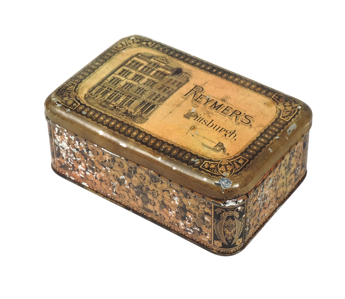 Country Store Candy Tin, Reymer's Pittsburgh, litho on tin w/hinged lid, pictures Reymer & Bros 1... (1 of 3)