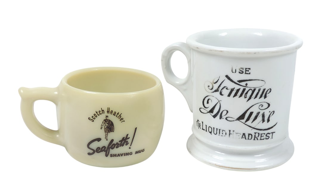 Advertising Shaving Mugs (2), Use Tonique De Luxe The Liquid Headrest, Koken Barber Co., c. late ... (1 of 3)