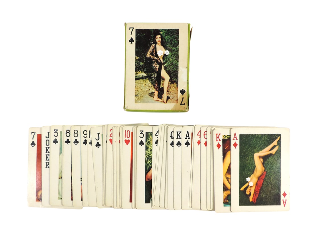 Nude Playing Cards, Lucky Chips, Models of All Nations, 52 cards/2 Jokers, VG cond w/minor age-re...: Nude Playing Cards, Lucky Chips, Models of All Nations, 52 cards/2 Jokers, VG cond w/minor age-related wear, H 3.5 in.