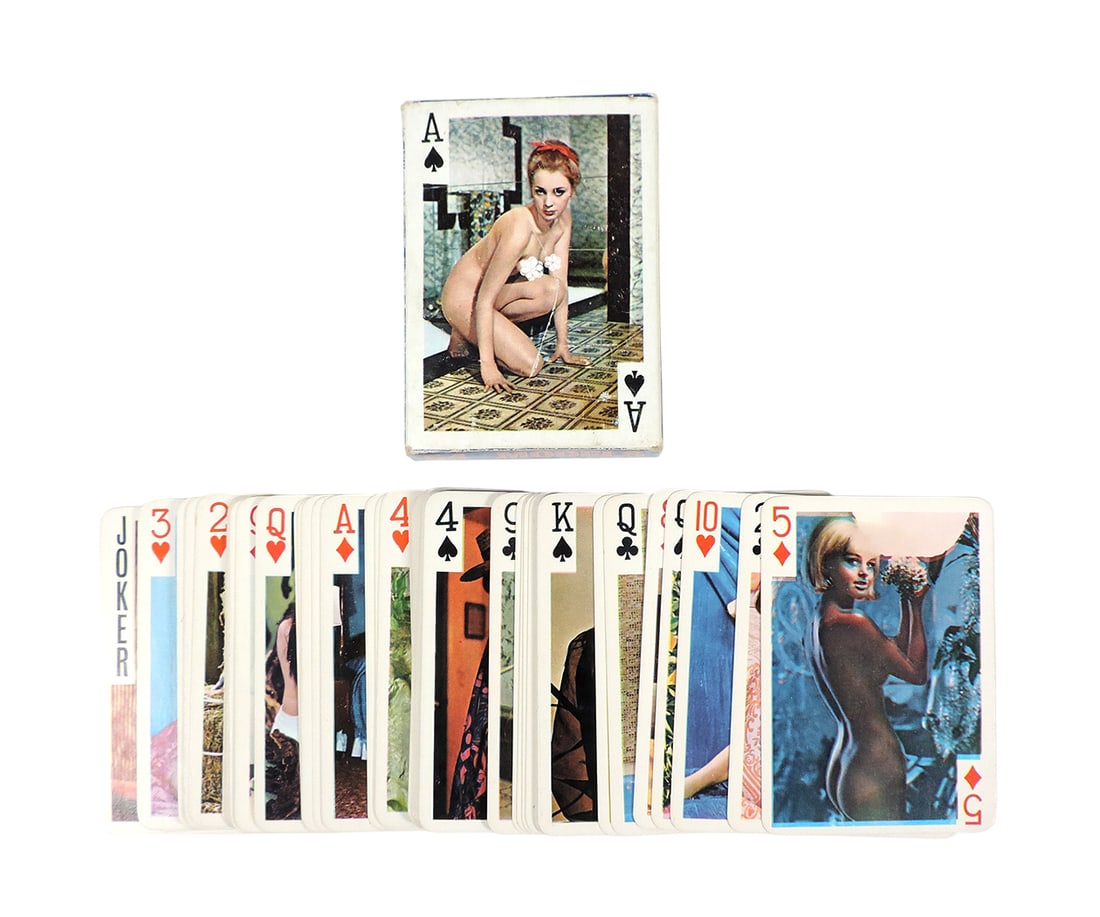 Nude Playing Cards, Play with Me, 54 Models, Made in Hong Kong, Plastic Coated, 52 cards/2 Jokers...: Nude Playing Cards, Play with Me, 54 Models, Made in Hong Kong, Plastic Coated, 52 cards/2 Jokers, VG cond w/minor age-related wear,H 3.5 in.