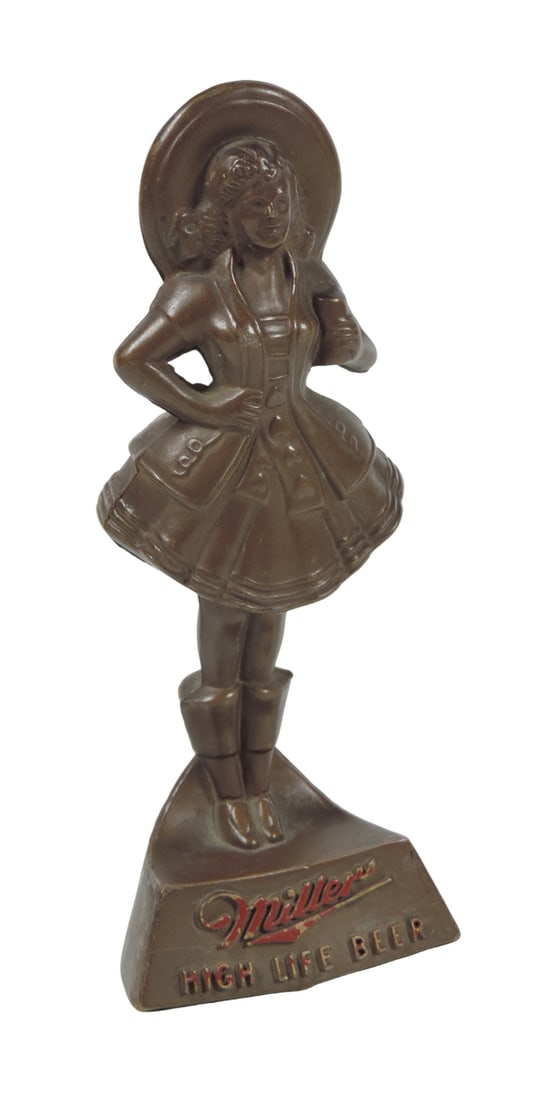 Breweriana Miller High Life Beer Girl Statue, molded lightweight plastic, c. mid 1900s, wear to p... (1 of 2)