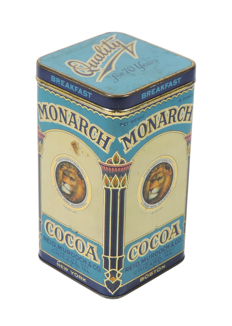 Country Store Monarch Cocoa Tin, "Our Highest Quality" Trade Mark REG U.S. PAT OFF, Reid, Murdoch & (1 of 2)