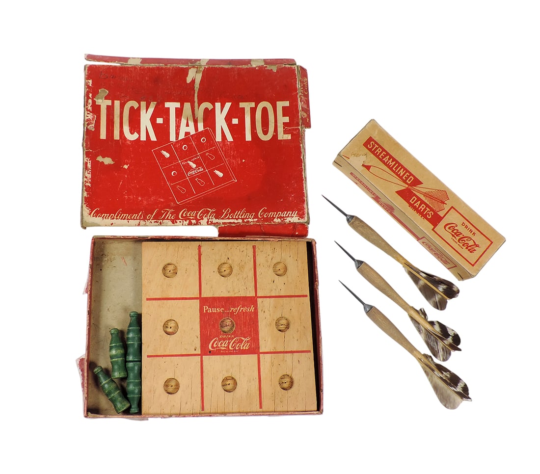 Coca-Cola Games (3), Coca-Cola Streamlined Darts, 2 orig boxes w/3 darts, wooden barrel, steel ti... (1 of 1)