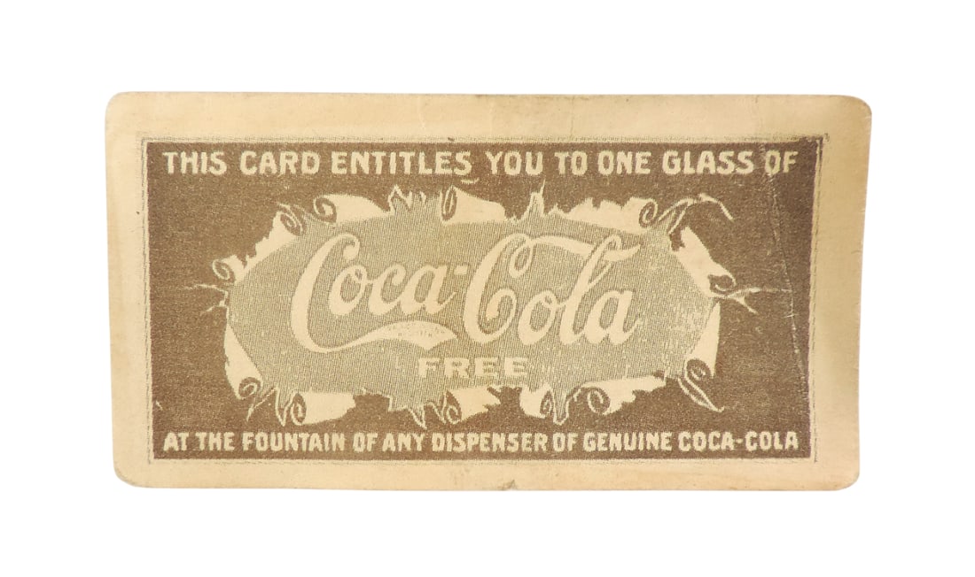 Coca-Cola Coupon, c.1908, "This Card Entitles You To One Glass of Coca-Cola FREE At The Fountain of (1 of 2)