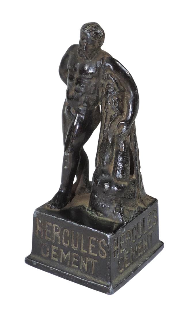 Paperweight, Hercules Cement, used in conjunction w/marble pen desk set, c. early 1900s, VG cond ...: Paperweight, Hercules Cement, used in conjunction w/marble pen desk set, c. early 1900s, VG cond w/minor age-related wear, H 3.25 in.