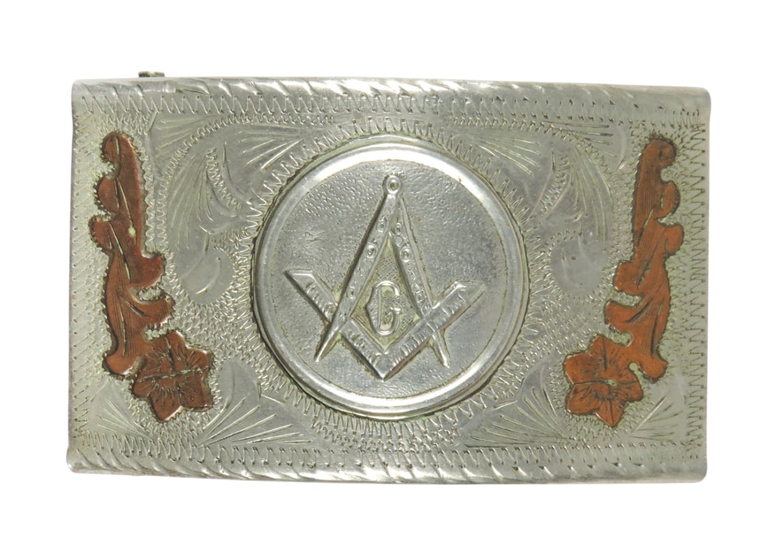 Masonic Belt Buckle, designed for members of the Blue Lodge of Freemasons, metal/copper, c. mid 1... (1 of 2)
