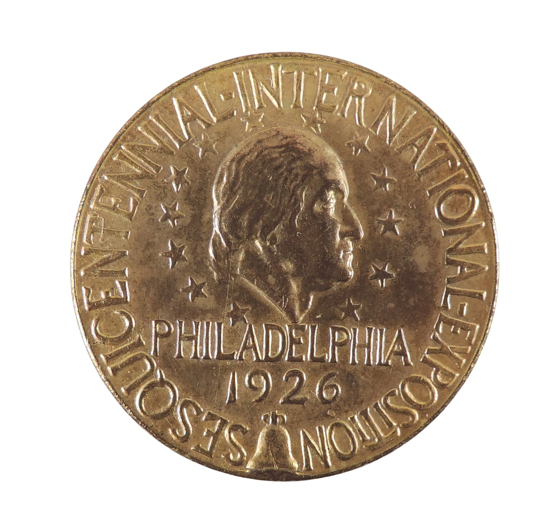 1926 Commemorative Coin, Sesquicentennial International Exposition in Philadelphia 1926, This Wor...: 1926 Commemorative Coin, Sesquicentennial International Exposition in Philadelphia 1926, This World's Fair celebrated the 150th Anniversary of the Declaration of Independence, embossed w/bust of Georg