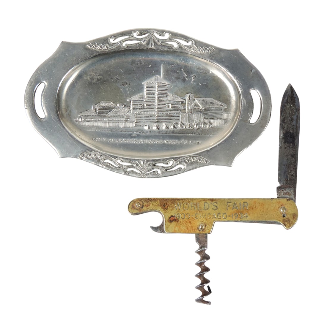 1933/34 World's Fair Souvenirs (2), Pocket Knife w/corkscrew/bottle opener, embossed World's Fair... (1 of 2)
