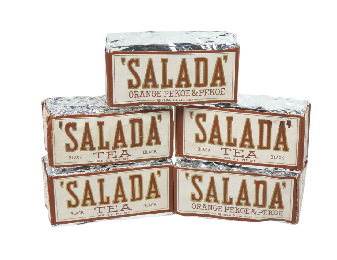 Salada Orange Pekoe & Pekoe Free Samples (5), c.1934 S.T. (Salada Tea) Co., Inc., Boston, Mass-USA, (1 of 2)