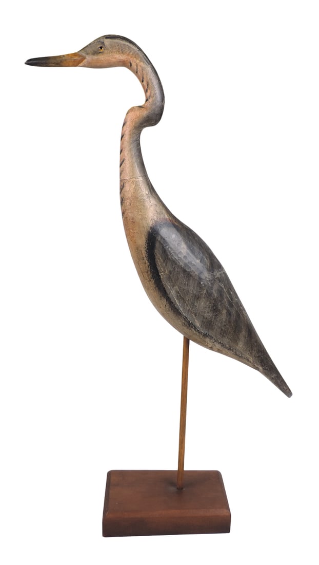 Folk Art Heron Decoy, embossed Ken Kirby, handcrafted wood/hand painted, mounted on wood base w/d... (1 of 2)