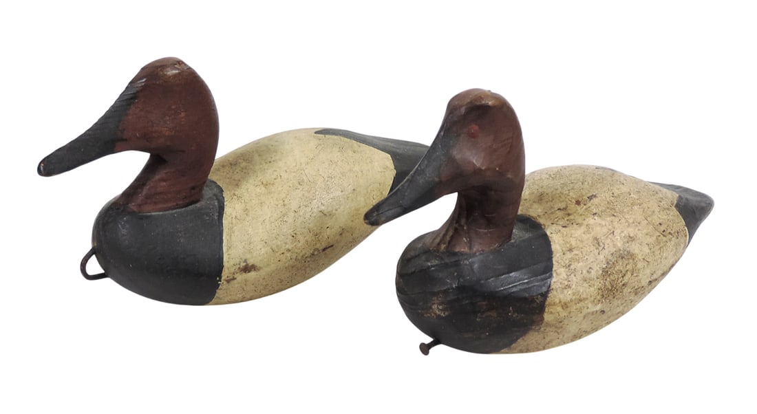 Duck Decoys (2), Miniature/Salesman Samples, Canvasback Drake, hand-carved wood, hand painted, me... (1 of 2)