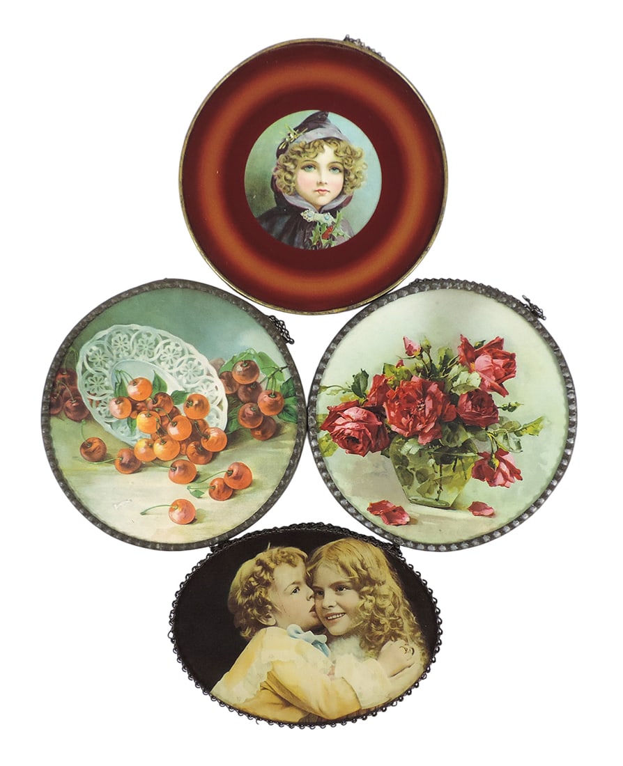 Victorian Chimney Flue Covers (4), Colored lithograph of children/flowers/Cherries, framed w/gold... (1 of 1)