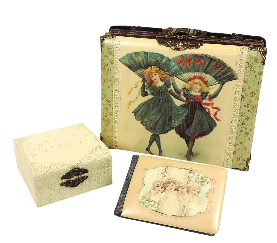 Victorian Cabinet Card Album/Notebook/Handkerchief Box (3), Cabinet Card Album, celluloid cover w... (1 of 4)