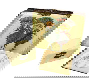 Victorian Cabinet Card Album/Notebook/Handkerchief Box (3), Cabinet Card Album, celluloid cover w...: Victorian Cabinet Card Album/Notebook/Handkerchief Box (3), Cabinet Card Album, celluloid cover w/Children, ornate brass details, binding reinforced w/tape, 15 heavy cardstock pgs, no photos