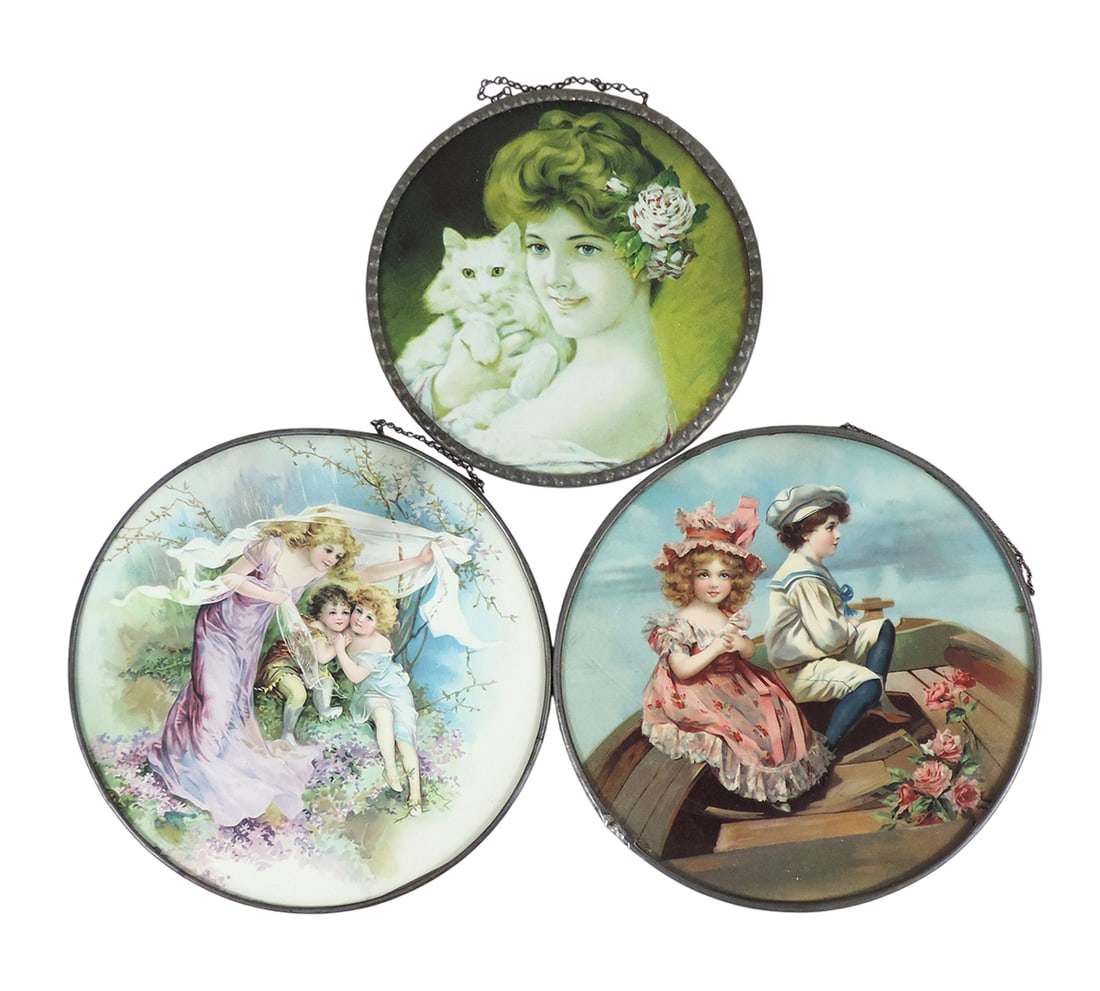 Victorian Chimney Flue Covers (3), Litho Prints framed w/brass, glass w/cardboard backing, unmark... (1 of 1)