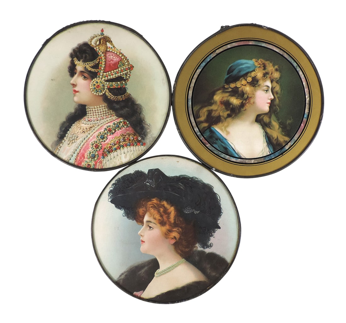 Victorian Chimney Flue Covers (3), Litho Prints, one framed w/gold border, reverse painted/foil o... (1 of 1)