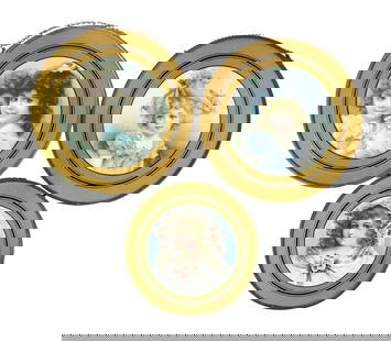 Victorian Chimney Flue Covers (3), Colored lithograph of children, framed w/gold border, reverse-...: Victorian Chimney Flue Covers (3), Colored lithograph of children, framed w/gold border, reverse-painted on glass w/brass outside trim, cardboard backing, unmarked, c. late 1800s-early 1900s, VG cond