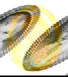 Victorian Baby Girl Lithograph on Tin Tray, often used as advertising promotional items, unmarked...: Victorian Baby Girl Lithograph on Tin Tray, often used as advertising promotional items, unmarked, wired back for display purposes, c. early 1900s, VG cond w/some age-related wear, H 14.5 x W 13.74 x