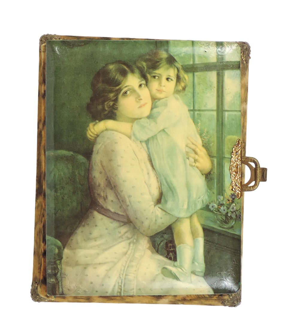 Victorian Musical Cabinet Card Album, 12 heavy cardstock pgs, filled w/20 various Cabinet Cards, ...: Victorian Musical Cabinet Card Album, 12 heavy cardstock pgs, filled w/20 various Cabinet Cards, gilded bronze/brass clasps/accents, plays 2 Airs, "Coax me Go on and Coax Me" & "Alice Ben Bolt", worki