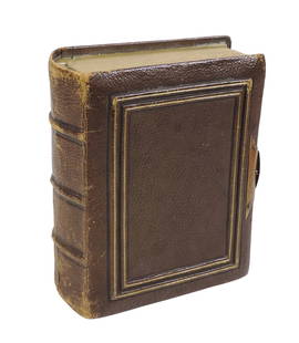 Victorian Leather Musical Photo Album, 17 heavy cardstock pgs filled w/20 various photos includin...: Victorian Leather Musical Photo Album, 17 heavy cardstock pgs filled w/20 various photos including tintype/Carte de visite (CDV), tooled leather over wood, mechanisms are in working cond w/key,