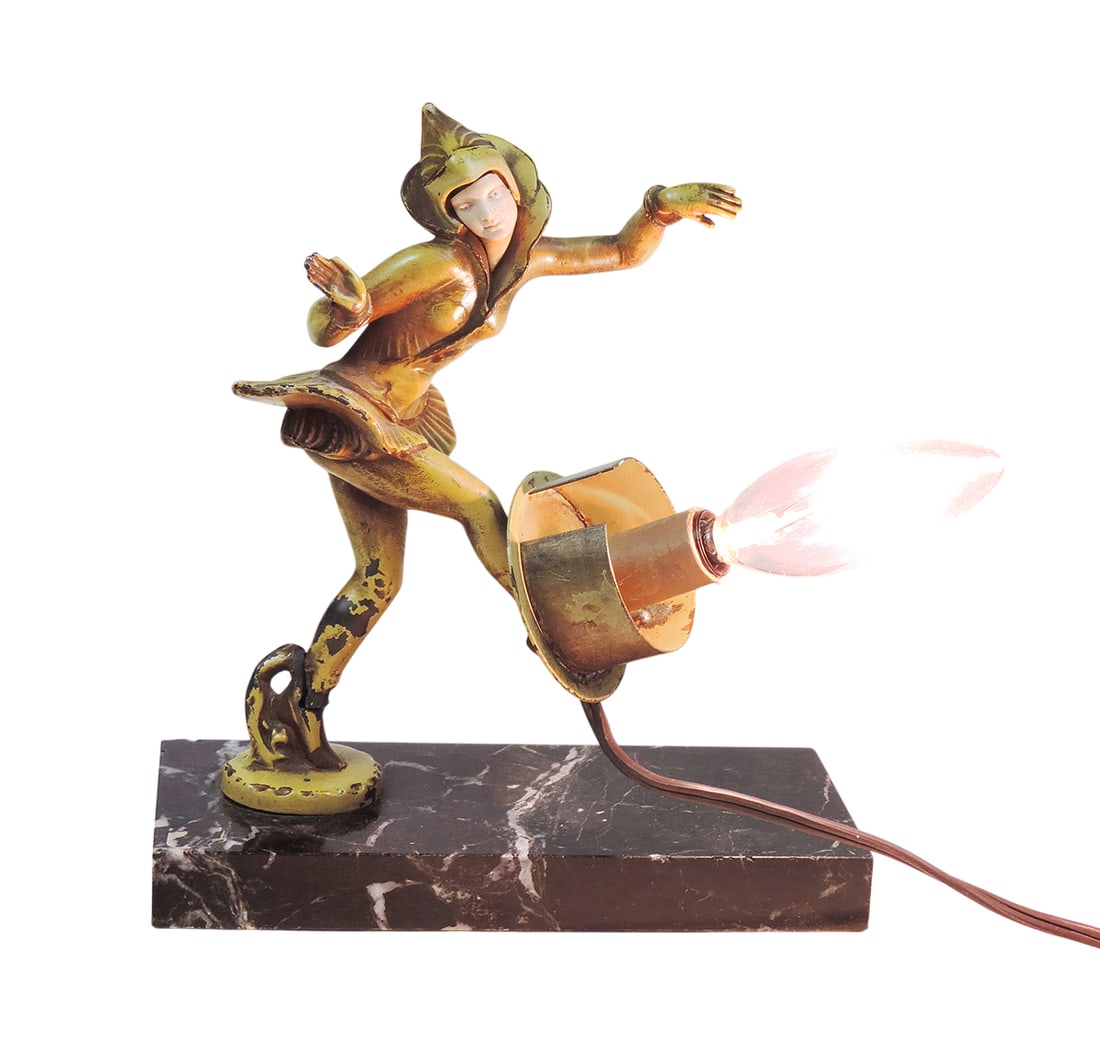 Art Deco Dancing Pixie Lamp, typically crafted from spelter (a zinc alloy resembling bronze) for ... (1 of 3)