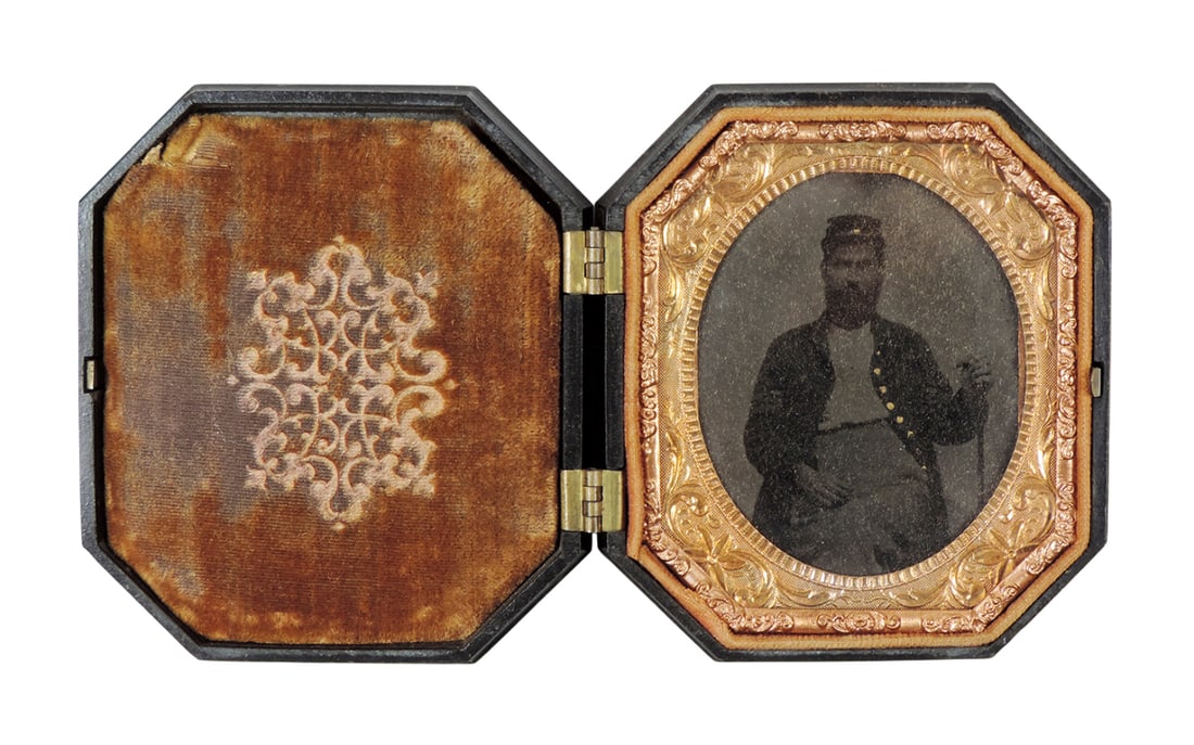 Daguerreotype Case w/Soldier in Uniform Tintype, thermoplastic case by Littlefield, Parsons & Co.... (1 of 2)