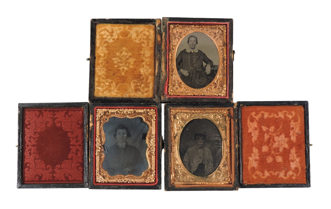 Daguerreotype Cases w/Ambrotypes (3), cases missing hinge, c. mid 1800s, Good cond w/age-related ... (1 of 2)