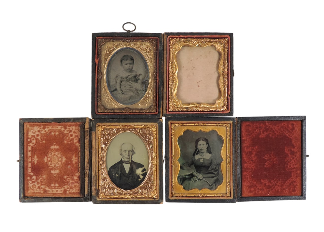 Daguerreotype Cases w/Ambrotypes (3), cases missing hinge, c. mid 1800s, Good to VG cond w/age-re... (1 of 2)