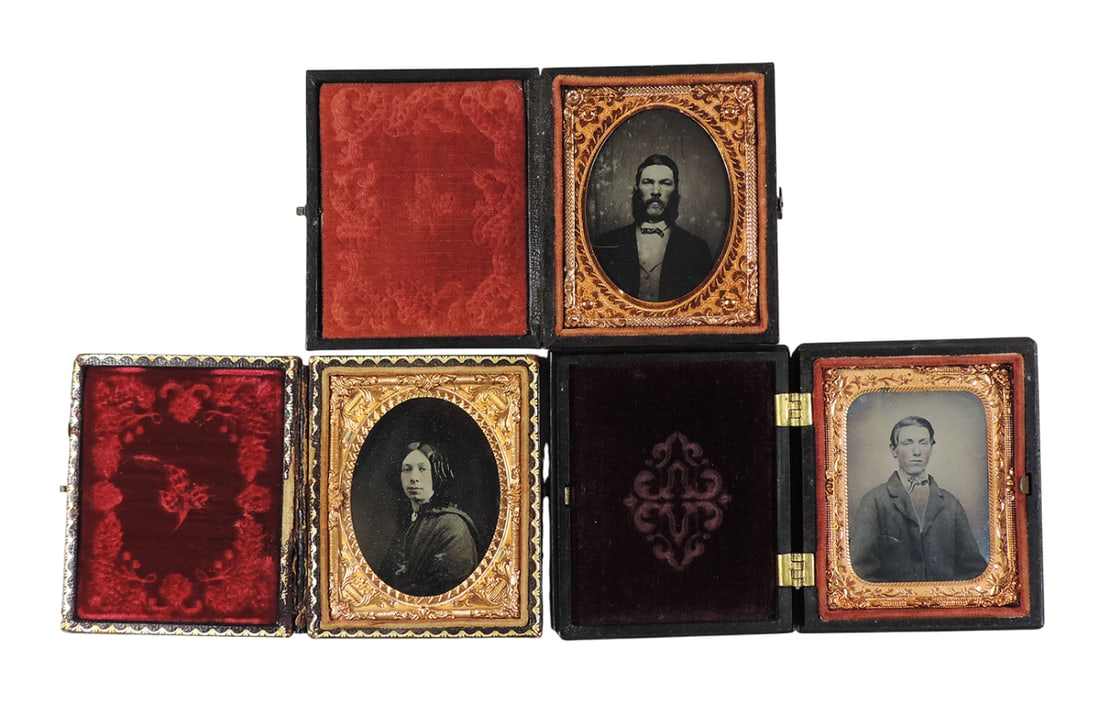 Daguerreotype Cases (3), 2 w/tintypes, 1 w/ambrotype, 1 case by Littlefield, Parsons & Co., Mfg o... (1 of 2)