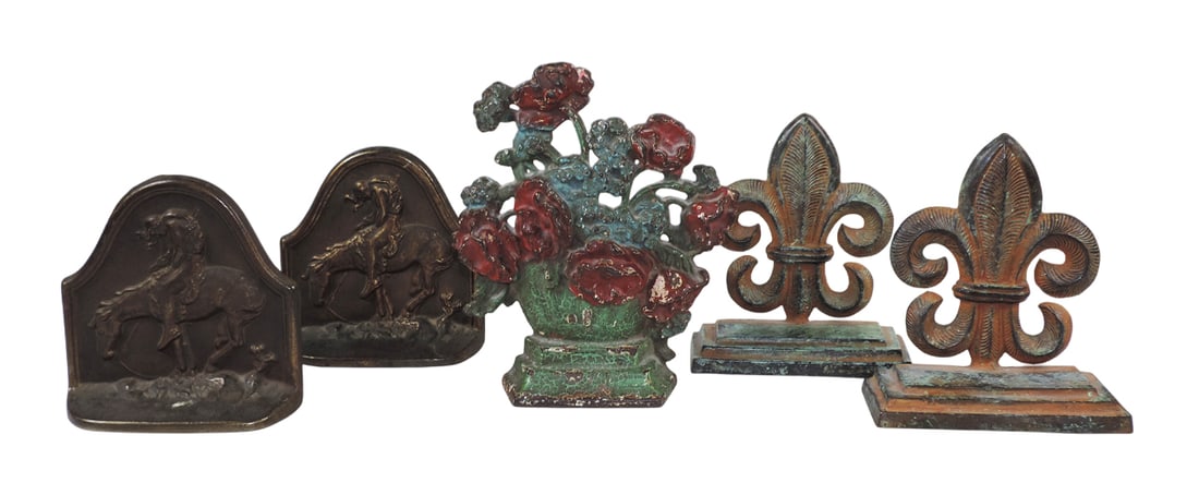 Bookends & Doorstop (3), Bouquet of Roses in Vase, embossed 265 on back, "The Last Trail", Corp 1... (1 of 1)