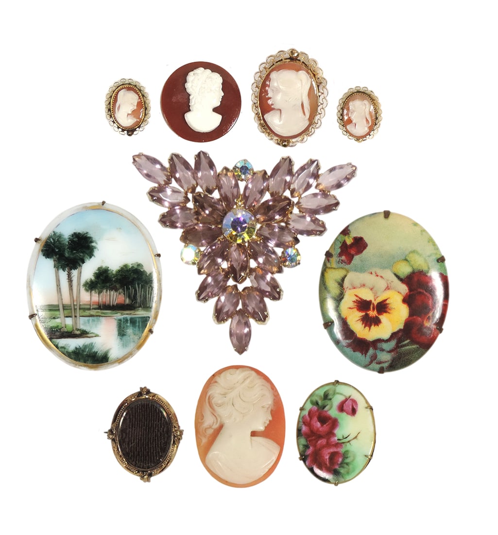 Victorian Jewelry (10), Moonstone Cameo w/matching earrings, Mourning Brooch, includes porcelain,... (1 of 1)