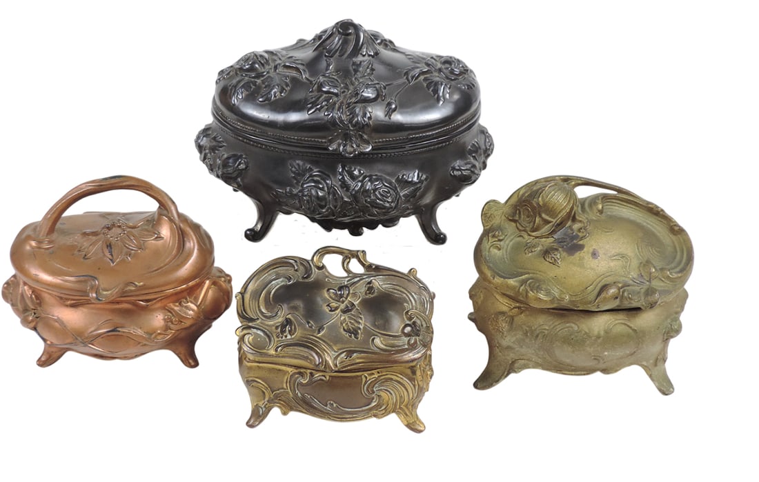 Victorian Jewelry Caskets (4), cast metal w/gold/copper/black finishes, featuring floral designs,... (1 of 1)