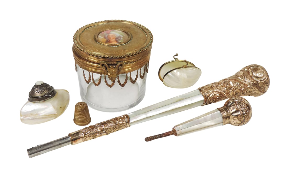 Victorian Specialty Smalls (6), Dresser Box w/ornate gilded bronze detailing &  mini porcelain po... (1 of 4)