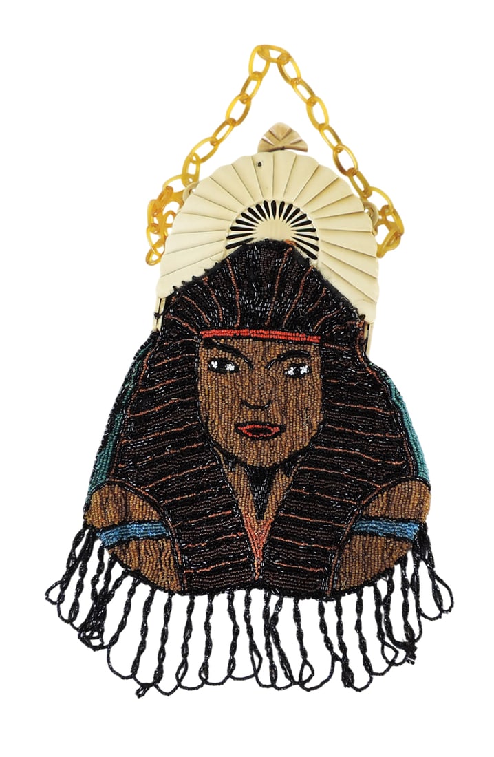 Beaded Purse, Egyptian-themed w/Pharaoh, celluloid frame in the shape of a headpiece, intricate p... (1 of 1)