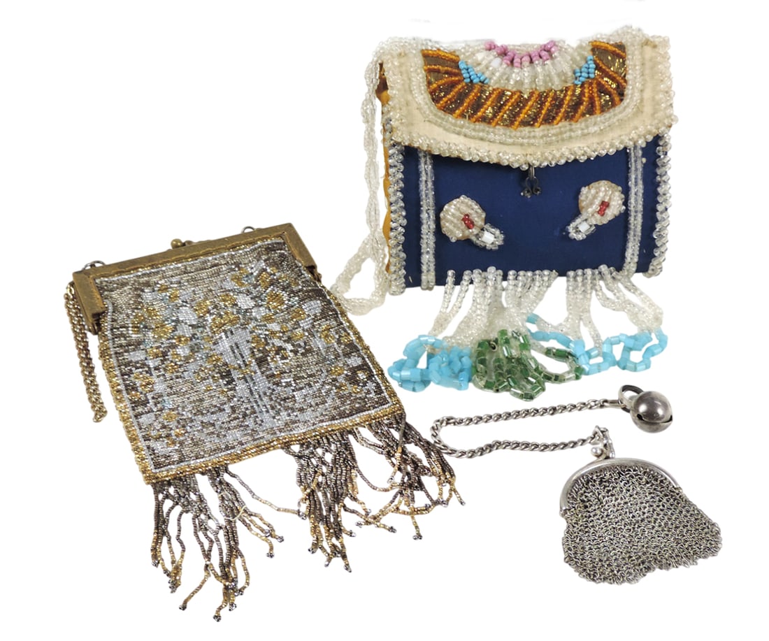 Victorian Micro Glass Beaded/Mesh Purses (3), micro beaded/cloth lining/gold-tone purse, has bead... (1 of 2)