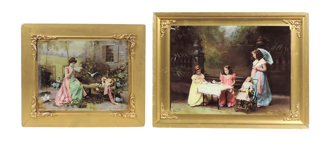 Victorian Chromolithograph & Lithograph Prints (2), Woman w/birds, copyright wording is cut off the (1 of 1)