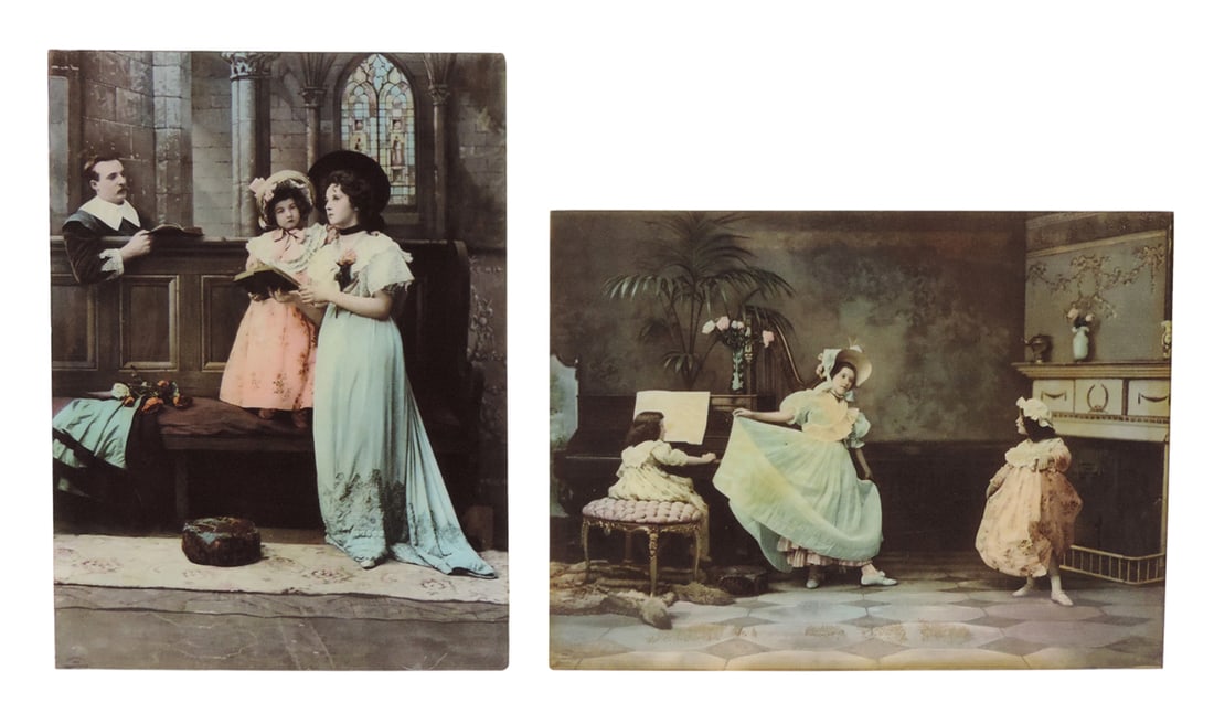 Victorian Chromolithograph Prints (2), ©1899 The Ullman Mfg Co., New York-USA, prints behind gl: Victorian Chromolithograph Prints (2), ©1899 The Ullman Mfg Co., New York-USA, prints behind glass, unframed, c. late 1800s-early 1900s, VG cond w/minor age-related wear, up to H 9 x W 12 in.