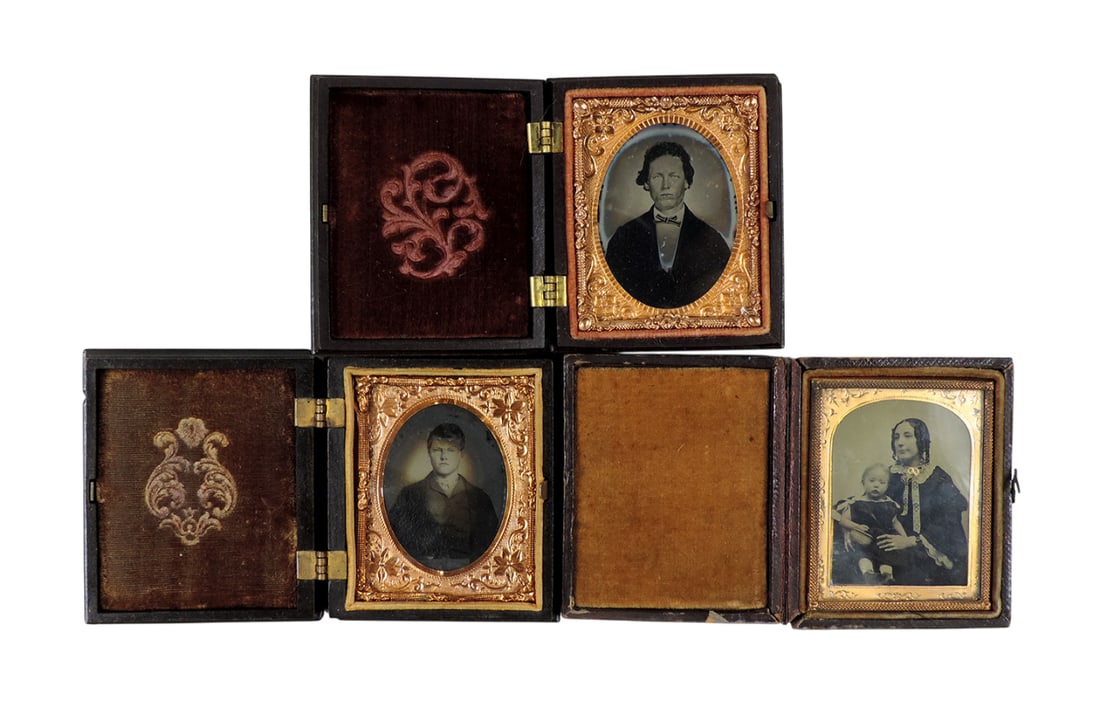 Daguerreotype & UNION Cases (3), one w/tintype, 2 w/ambrotypes in Genuine Union Case, Improved, F... (1 of 2)