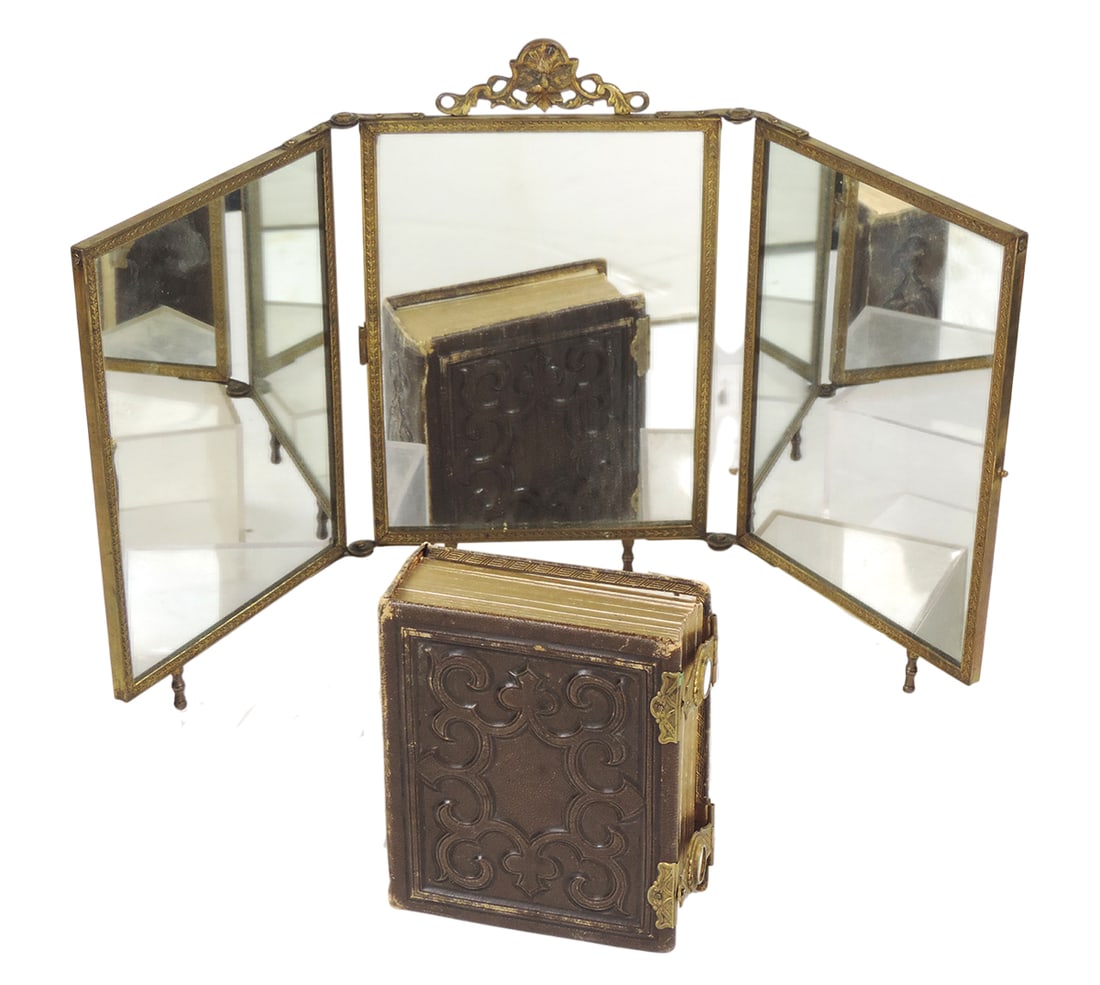 Victorian Vanity Items (2), Leather Photo Album, Album has 24 heavy cardstock pgs filled w/variou... (1 of 5)