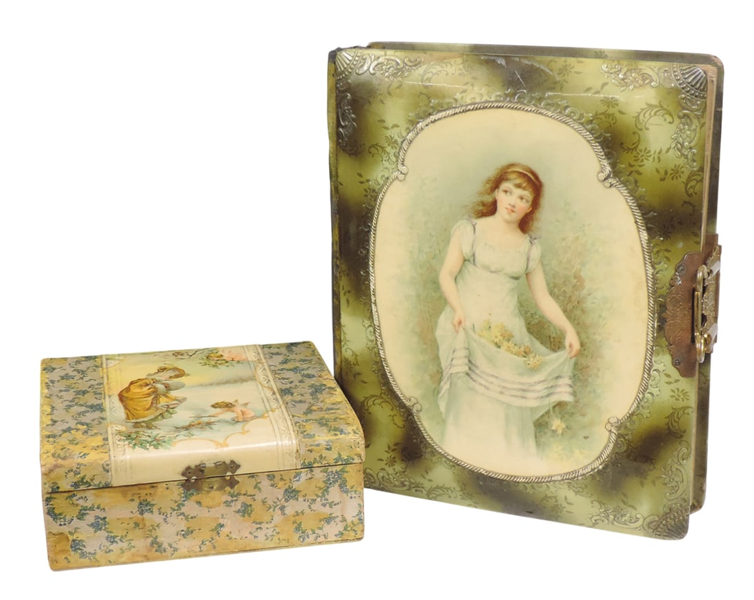 Victorian Cabinet Card Album & Dresser Box, 16 heavy cardstock pgs w/3 Cabinet Cards, gilded bron... (1 of 5)