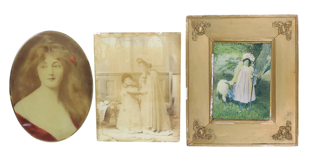 Victorian Lithograph Prints (3), Chromolithograph, girl w/sheep, Copyright 1900 by The Alfred S. ... (1 of 1)