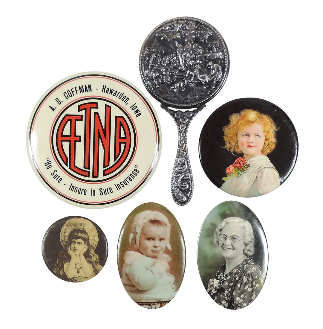 Advertising Pocket Mirror & Victorian Vanity Mirrors (5), 4 Pocket Mirrors, celluloid fronts w/some (1 of 2)