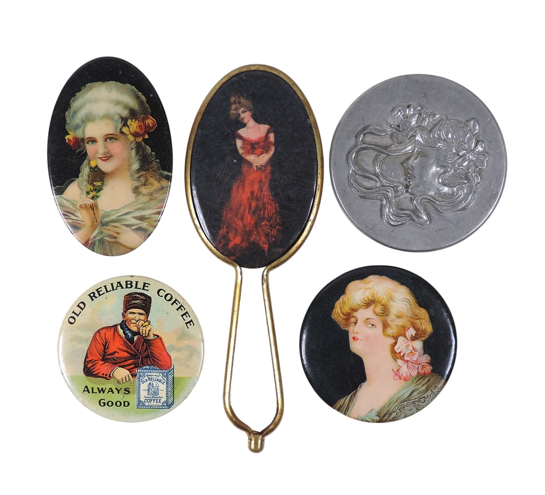 Advertising Pocket Mirror & Victorian Pocket Vanity Mirrors (5), Old Reliable Coffee, some cellul... (1 of 2)