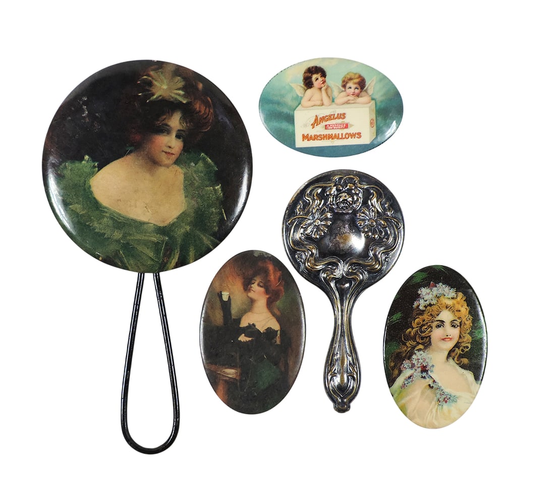 Advertising Pocket Mirror & Victorian Vanity Mirrors (5), Angelus Marshmallows, Hand Mirror, cell... (1 of 2)