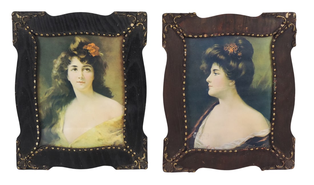 Victorian Lithograph Prints (2), ©1906 J.I. Austen & Co., Chicago-USA, thick wooden frames, c.  (1 of 1)