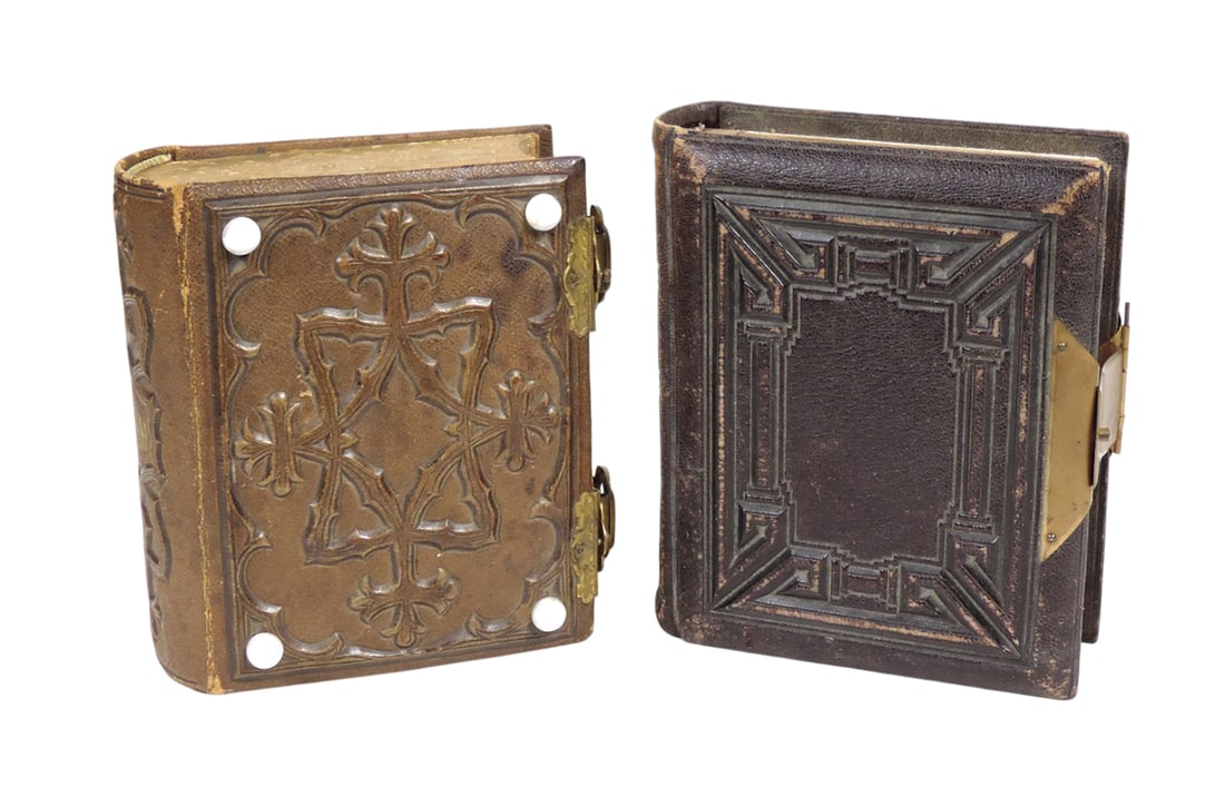 Victorian Leather Photo Albums (2), one w/28 heavy cardstock pgs filled w/39 various photos inclu... (1 of 7)